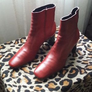 EUC real leather red ankle boots